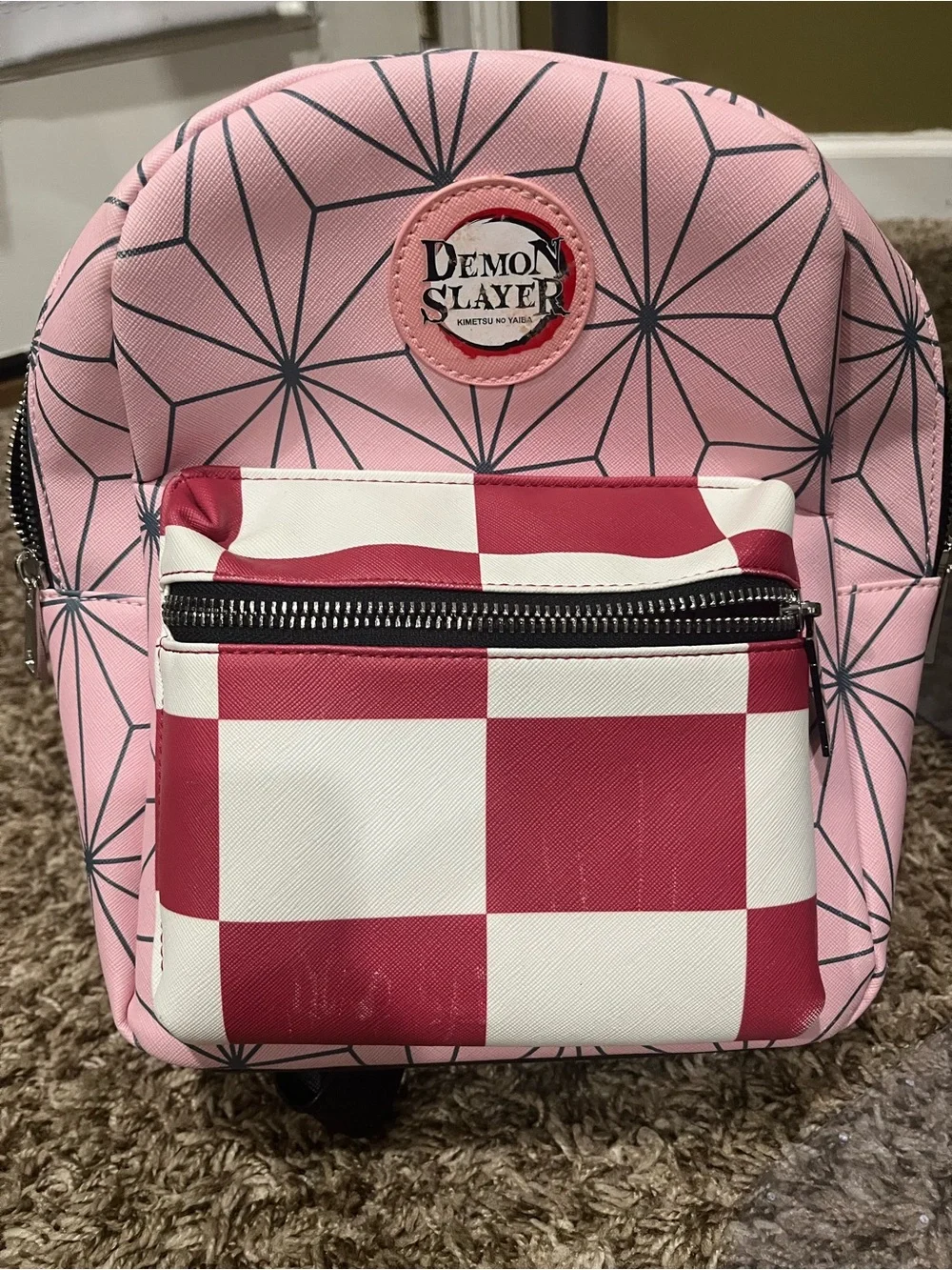 Demon Slayer Pink & White Checker Kids Mini Backpack